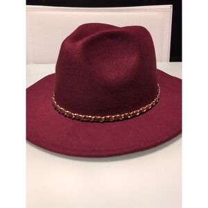 Burgundy Fedora Hat Women's Chain Accent Dressy Elegant Marcus Adler‎